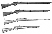 Линейка винтовок Бердана №2 1- пехотная винтовка 2- драгунская винтовка 3- казачья винтовка 4- карабин